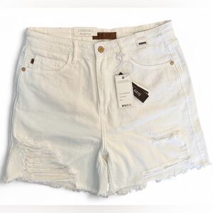 Judy Blue White High Waist Distressed Shorts size L NWT